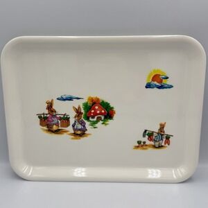 Easter Bunny Melamine Serving‎ Tray Mushroom Farm Cottagecore Spring Decor 10x13